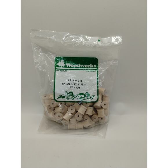 NEW Woodworks 100 Pieces of 1/2” X 1/2" Wood Wooden Spools SP4000 - Picture 1 of 5